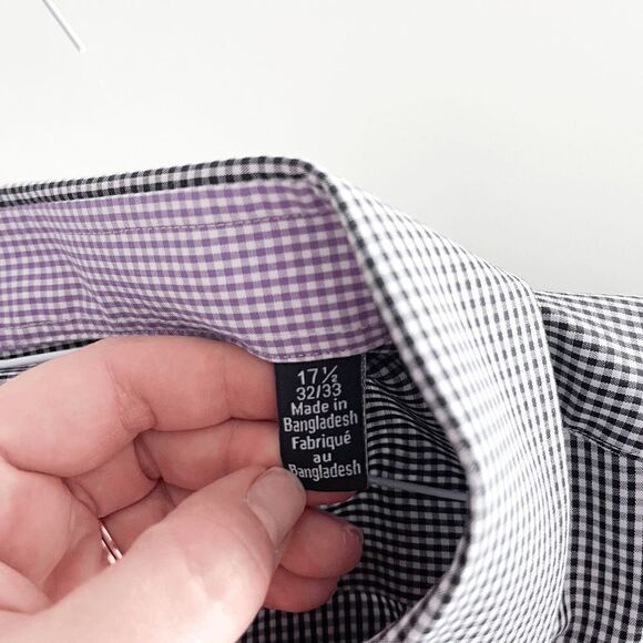 Nautica Mens Dress Shirt Gingham Button Down Long Sleeve Black White Size 17.5 - Picture 6 of 9